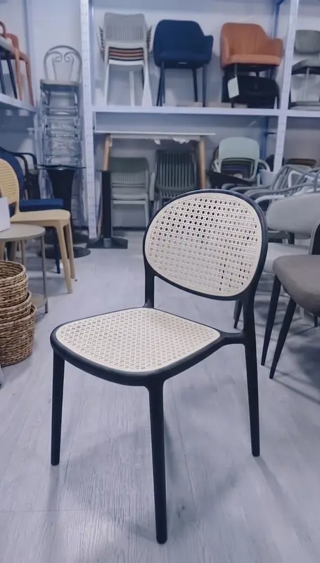 Rattan Chair (Armless) — Matte Black