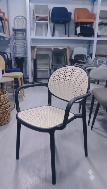 Rattan Chair (Armed) — Matte Black