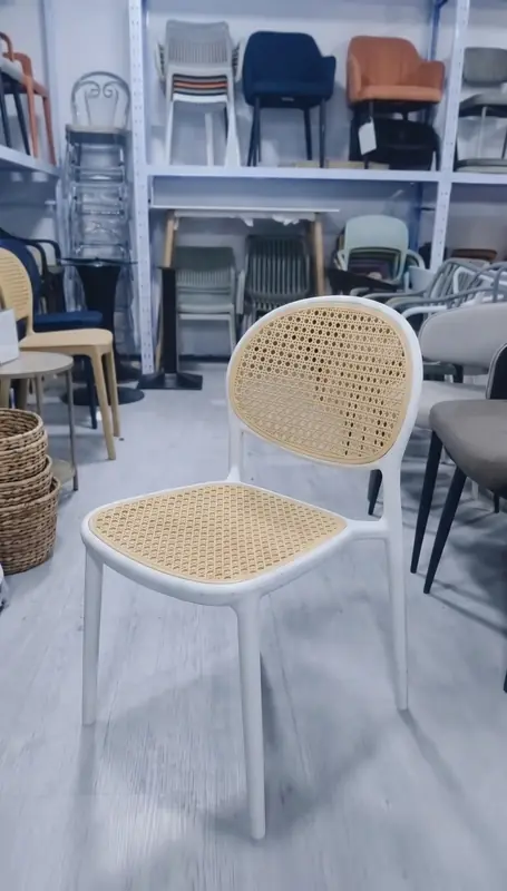 Rattan Chair (Armless) — White/Cream