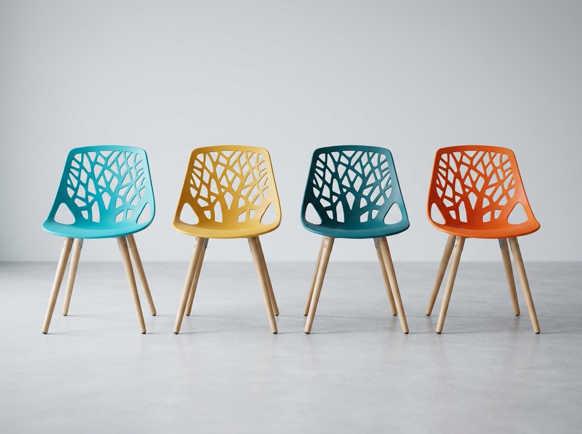 Plastic spider chair with distinctive four-leg base